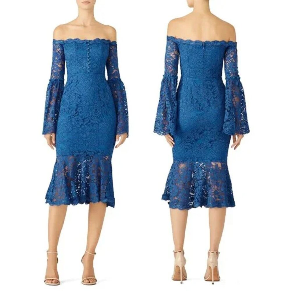 Nicholas Octavia Dress Lace Midi Blue Size 6